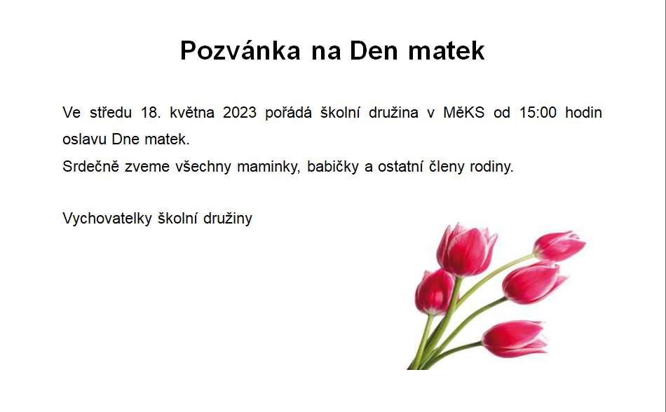 Pozvánka na Den matek - ZŠ T. G. Masaryka Vimperk